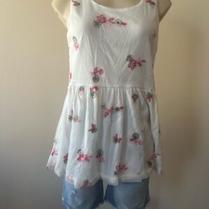 Floral Embroidered White Sleeveless Top